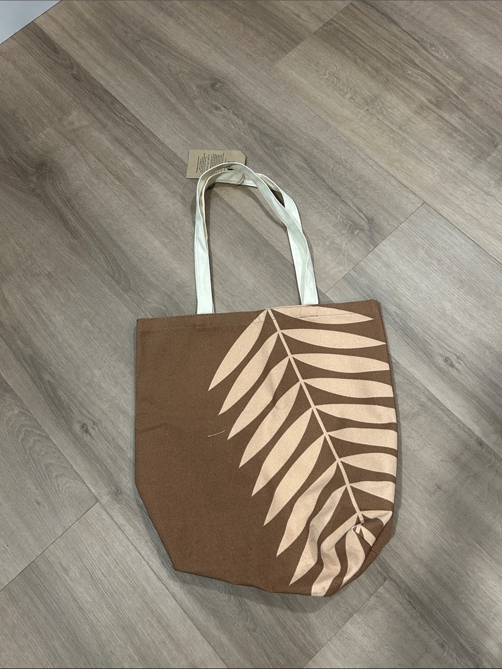 Clarins Brown Canvas Tote with Cream Leaf Print